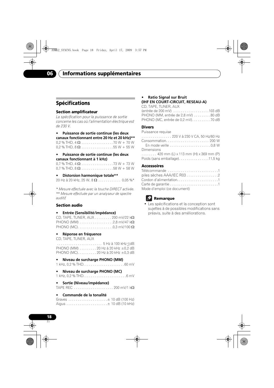 Spécifications, Informations supplémentaires 06 | Pioneer A-A9MK2-K User Manual | Page 36 / 128