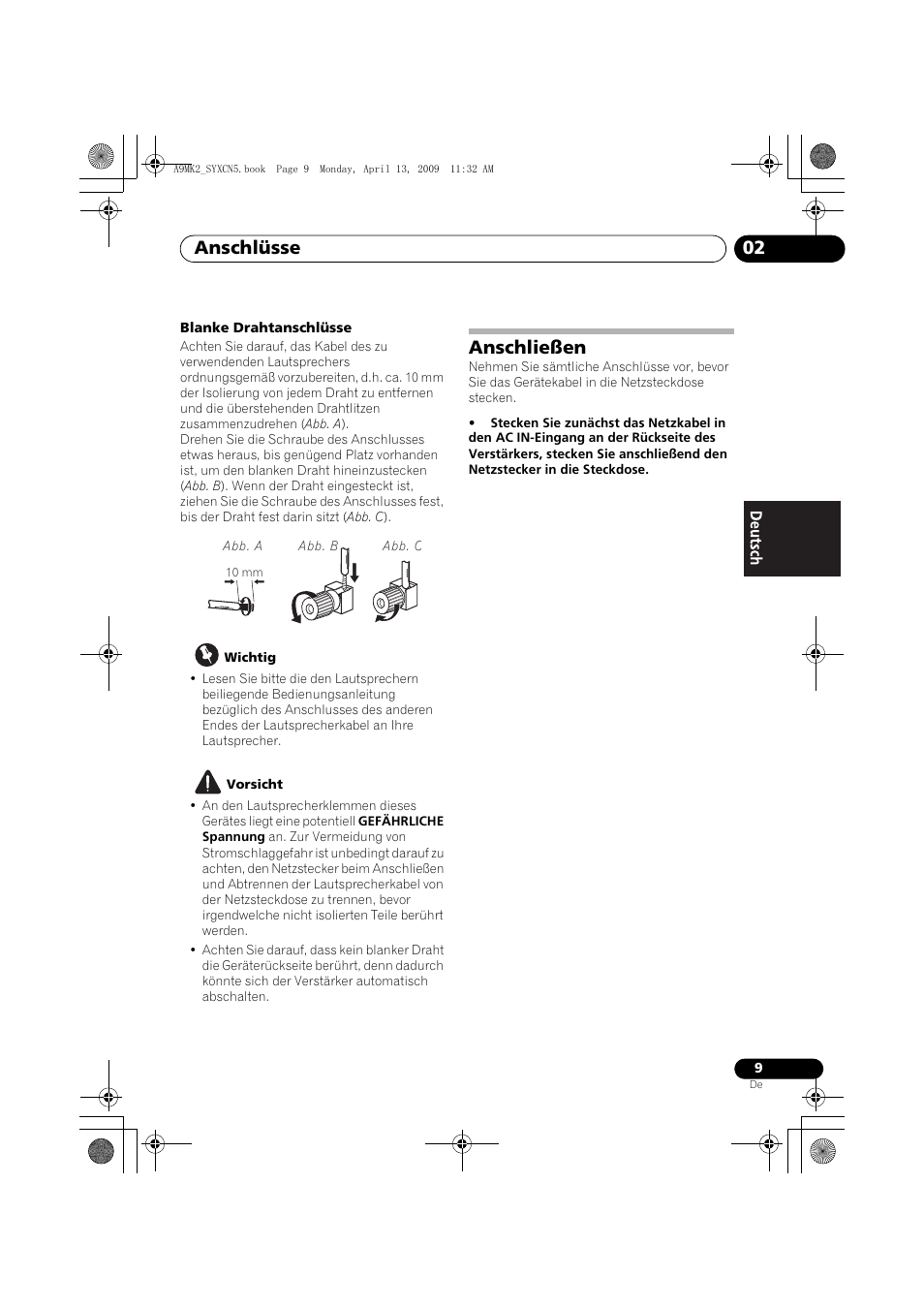 Anschließen, Anschlüsse 02 | Pioneer A-A9MK2-K User Manual | Page 45 / 128