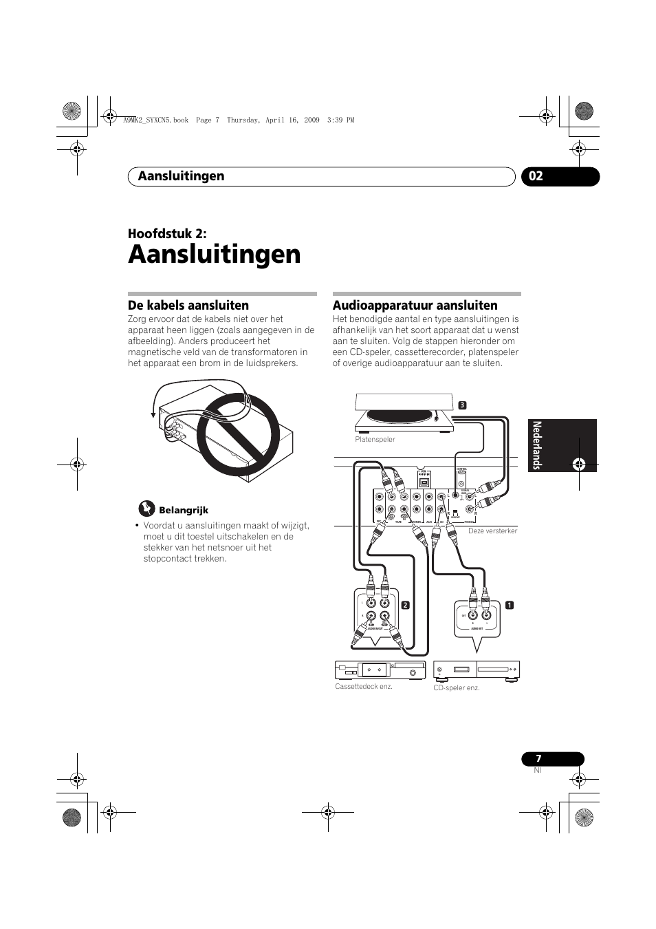 De kabels aansluiten, Audioapparatuur aansluiten, Aansluitingen | Aansluitingen 02, Hoofdstuk 2 | Pioneer A-A9MK2-K User Manual | Page 61 / 128