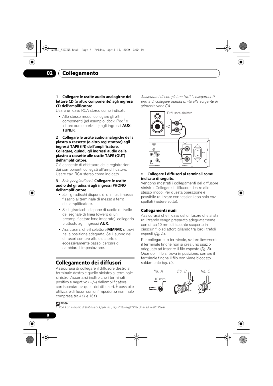 Collegamento dei diffusori, Collegamento 02 | Pioneer A-A9MK2-K User Manual | Page 80 / 128