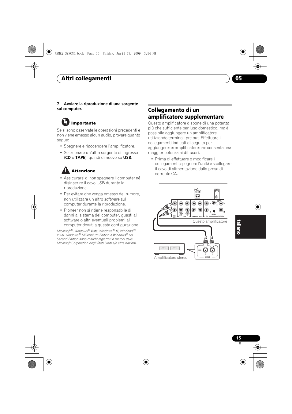 Collegamento di un amplificatore supplementare, Altri collegamenti 05 | Pioneer A-A9MK2-K User Manual | Page 87 / 128