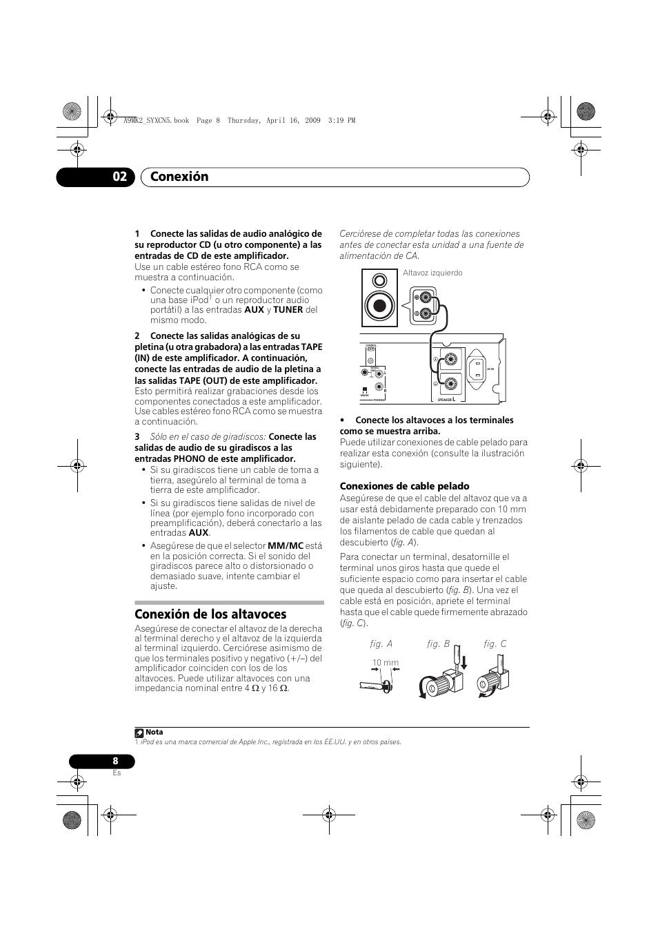 Conexión de los altavoces, Conexión 02 | Pioneer A-A9MK2-K User Manual | Page 98 / 128