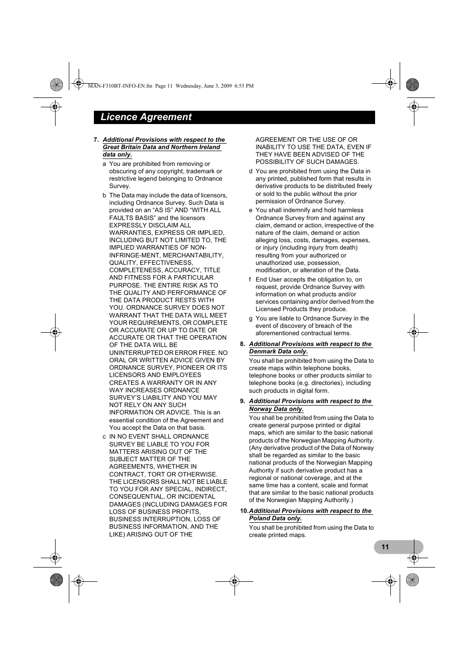 Licence agreement | Pioneer AVIC-F310BT User Manual | Page 11 / 20