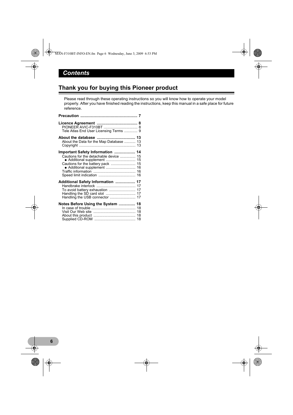 Pioneer AVIC-F310BT User Manual | Page 6 / 20