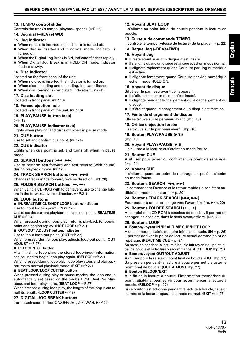 English fran ç ais | Pioneer CDJ-200 User Manual | Page 13 / 92