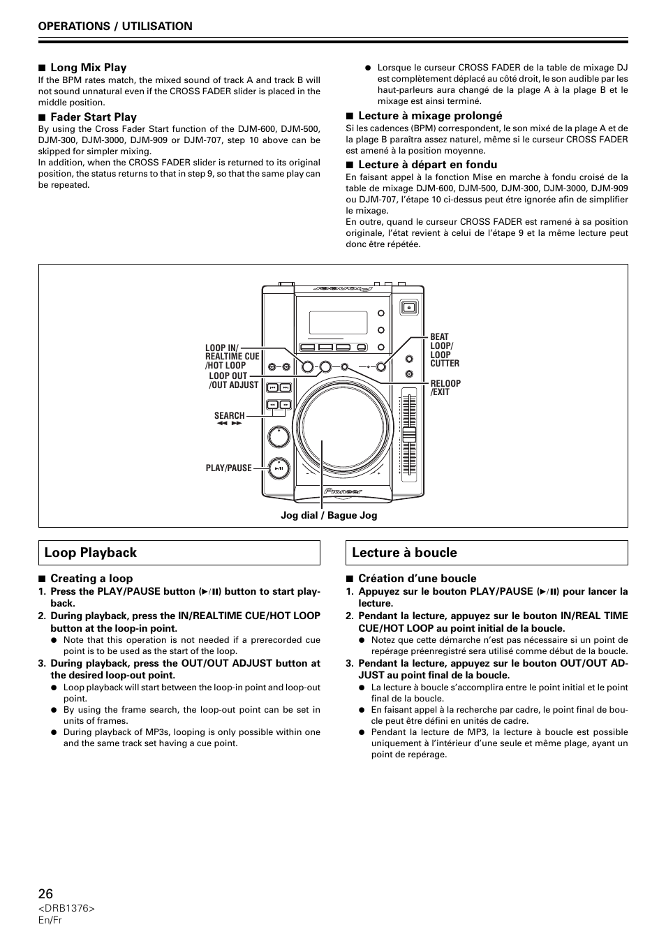 Loop playback, Lecture à boucle | Pioneer CDJ-200 User Manual | Page 26 / 92