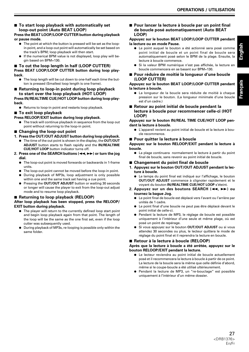 English fran ç ais | Pioneer CDJ-200 User Manual | Page 27 / 92