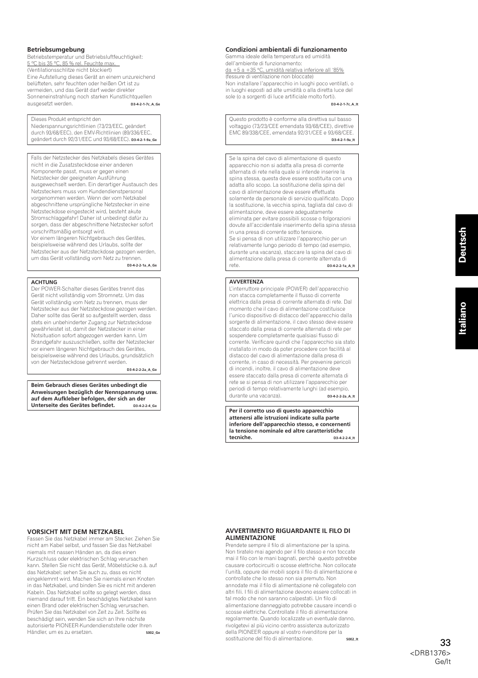 Deutsch italiano, Drb1376> ge/it | Pioneer CDJ-200 User Manual | Page 33 / 92