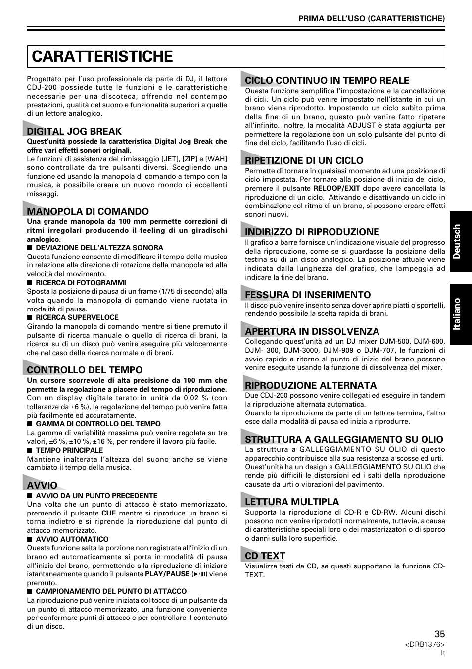 Caratteristiche | Pioneer CDJ-200 User Manual | Page 35 / 92