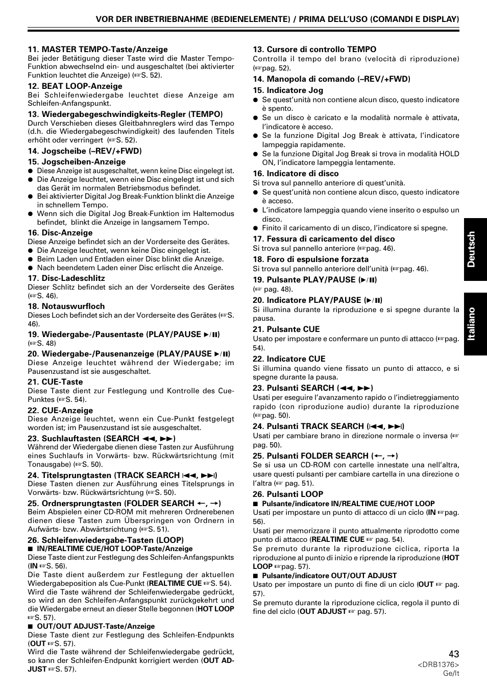 Deutsch italiano | Pioneer CDJ-200 User Manual | Page 43 / 92