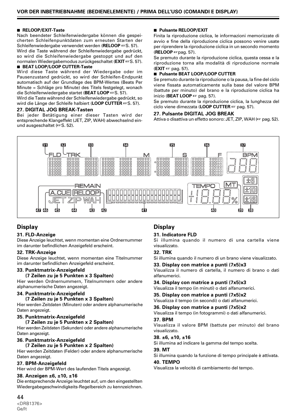 Display | Pioneer CDJ-200 User Manual | Page 44 / 92