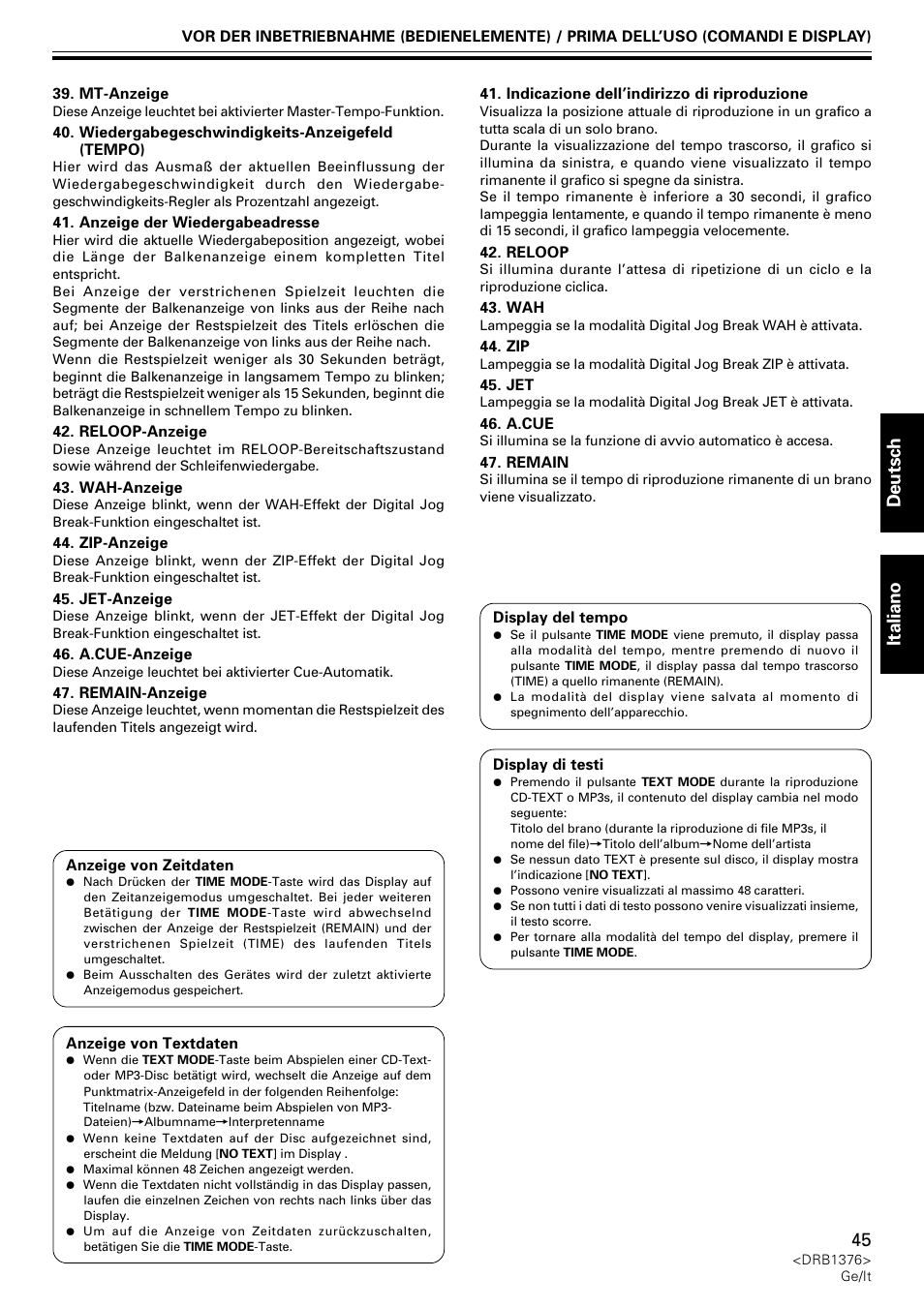 Deutsch italiano | Pioneer CDJ-200 User Manual | Page 45 / 92