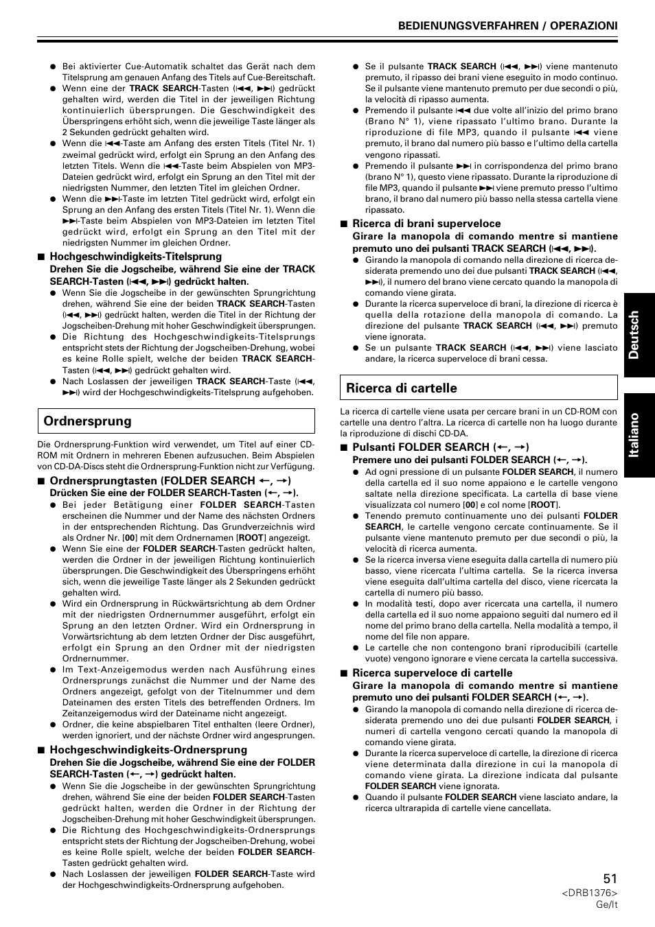 Ordnersprung, Ricerca di cartelle, Deutsch italiano | Pioneer CDJ-200 User Manual | Page 51 / 92