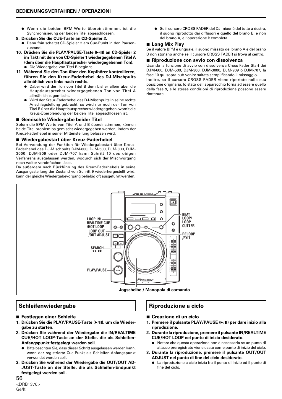 Schleifenwiedergabe, Riproduzione a ciclo | Pioneer CDJ-200 User Manual | Page 56 / 92