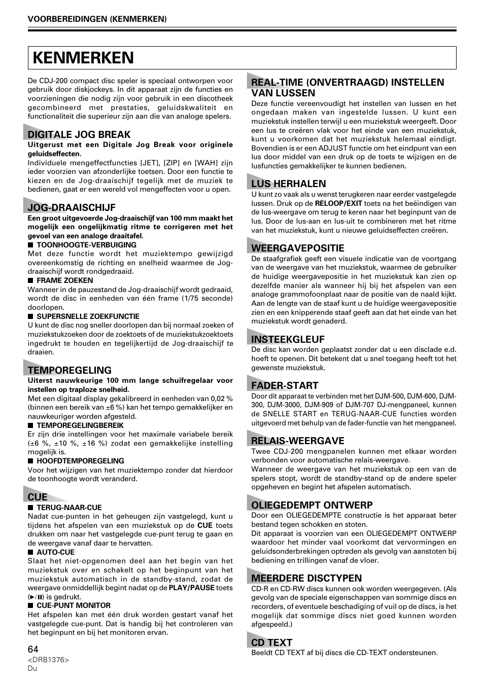 Kenmerken | Pioneer CDJ-200 User Manual | Page 64 / 92