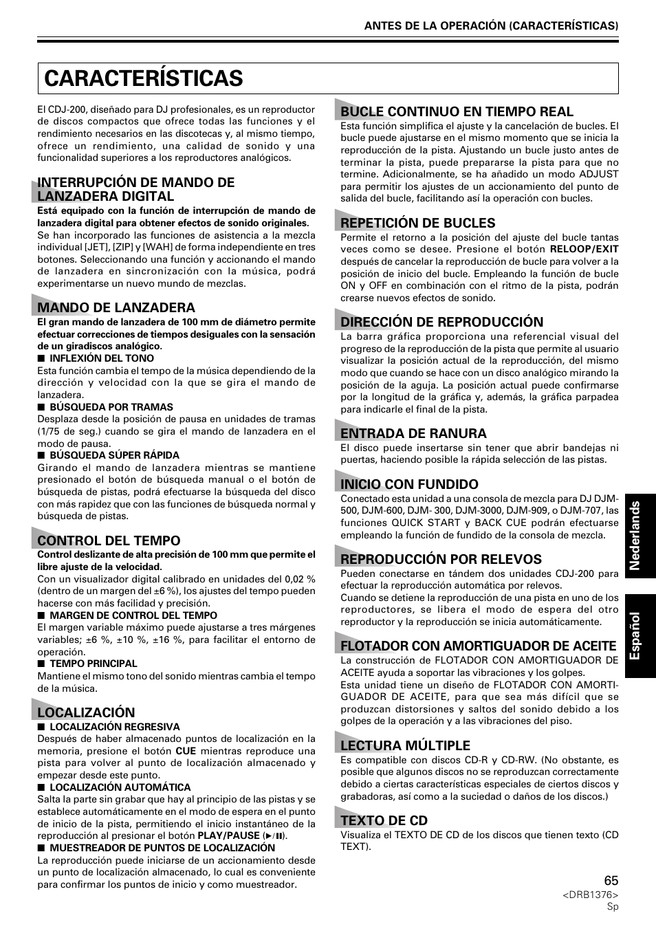 Características | Pioneer CDJ-200 User Manual | Page 65 / 92