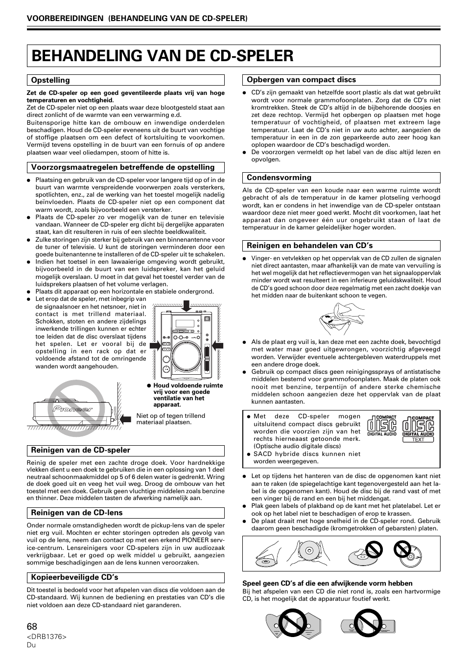 Behandeling van de cd-speler | Pioneer CDJ-200 User Manual | Page 68 / 92