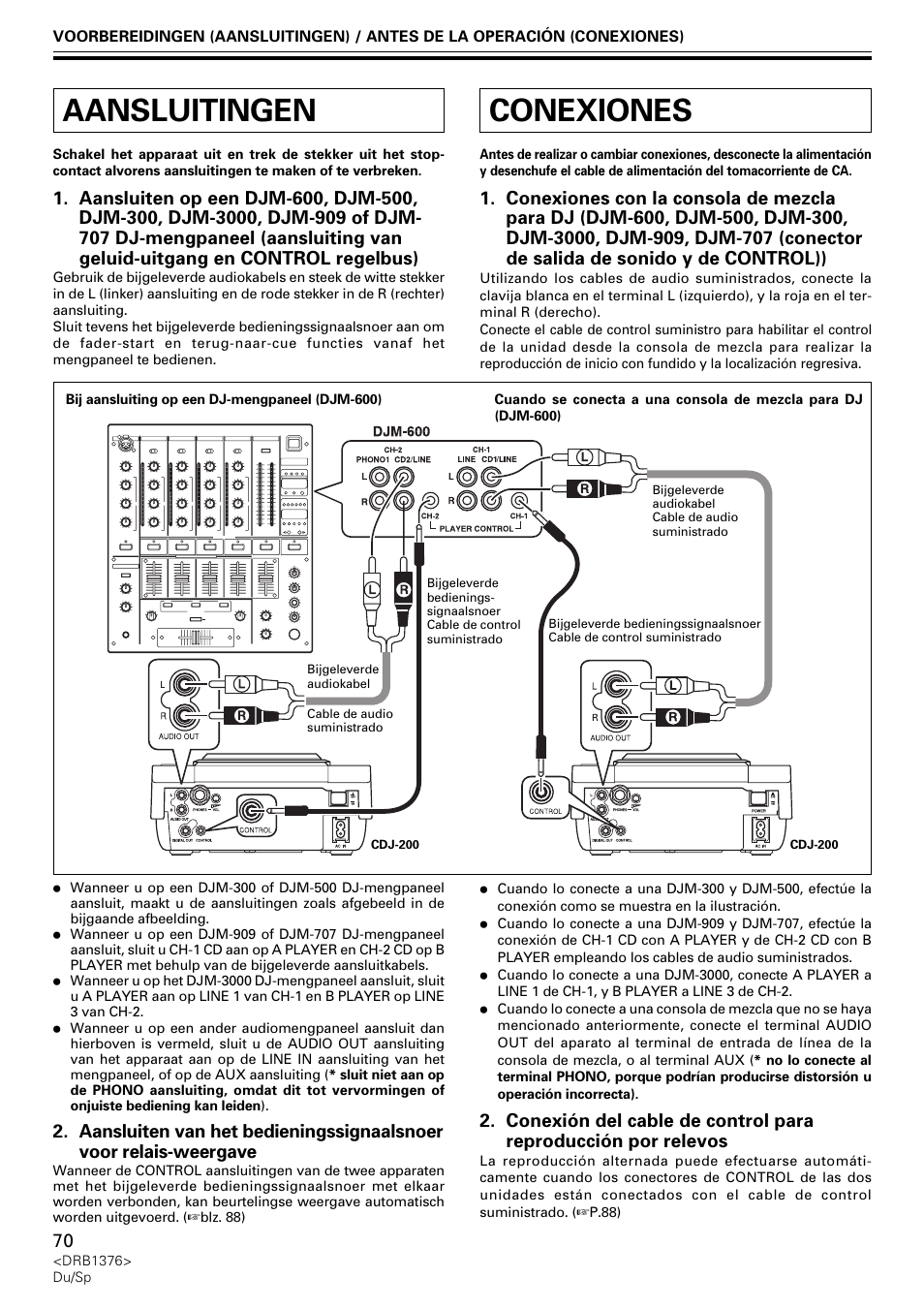 Aansluitingen, Conexiones | Pioneer CDJ-200 User Manual | Page 70 / 92