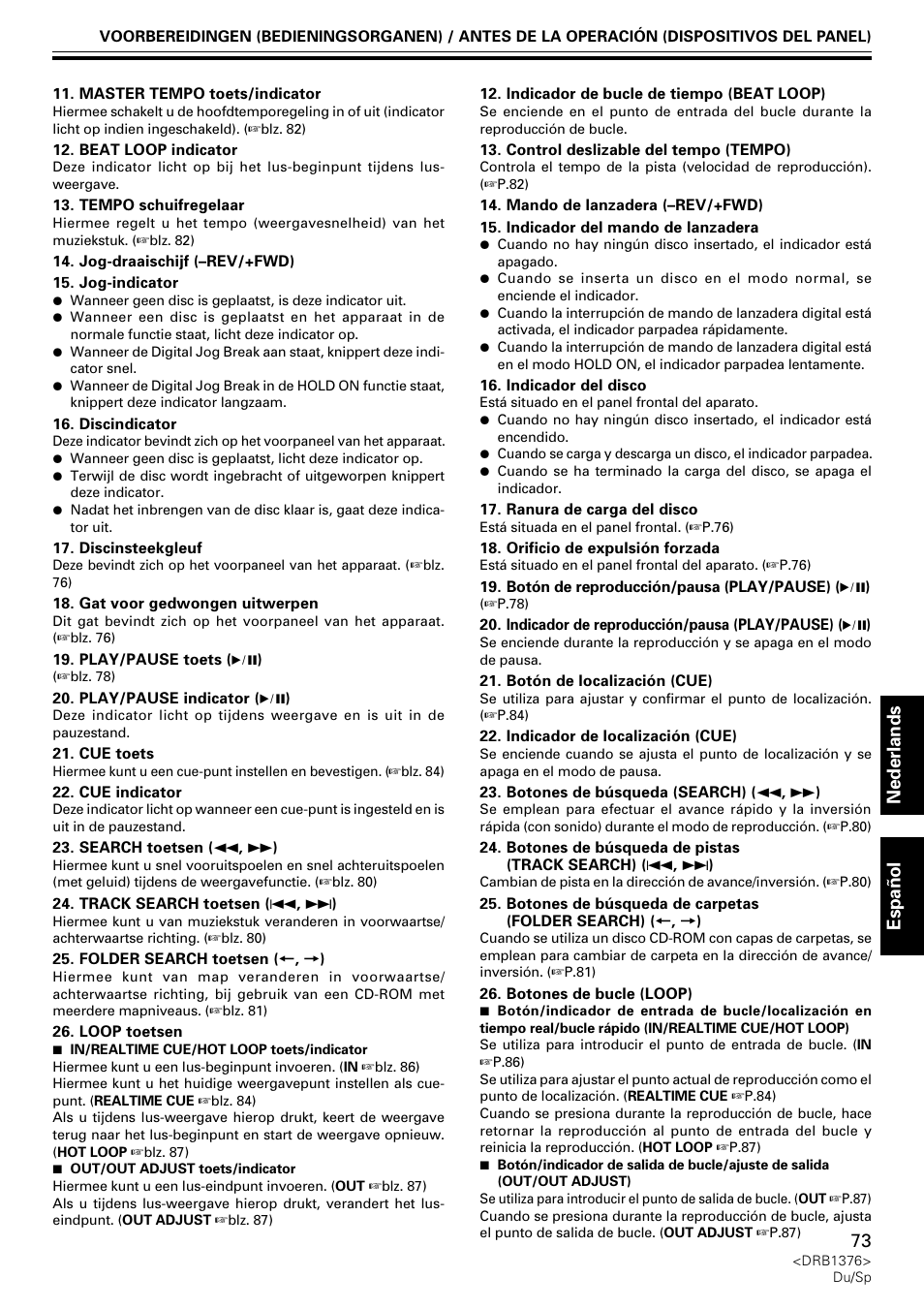 Nederlands espa ñ ol | Pioneer CDJ-200 User Manual | Page 73 / 92
