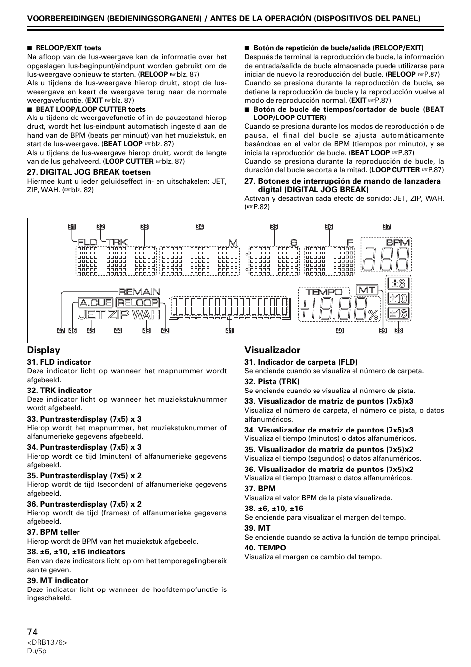 Display, Visualizador | Pioneer CDJ-200 User Manual | Page 74 / 92