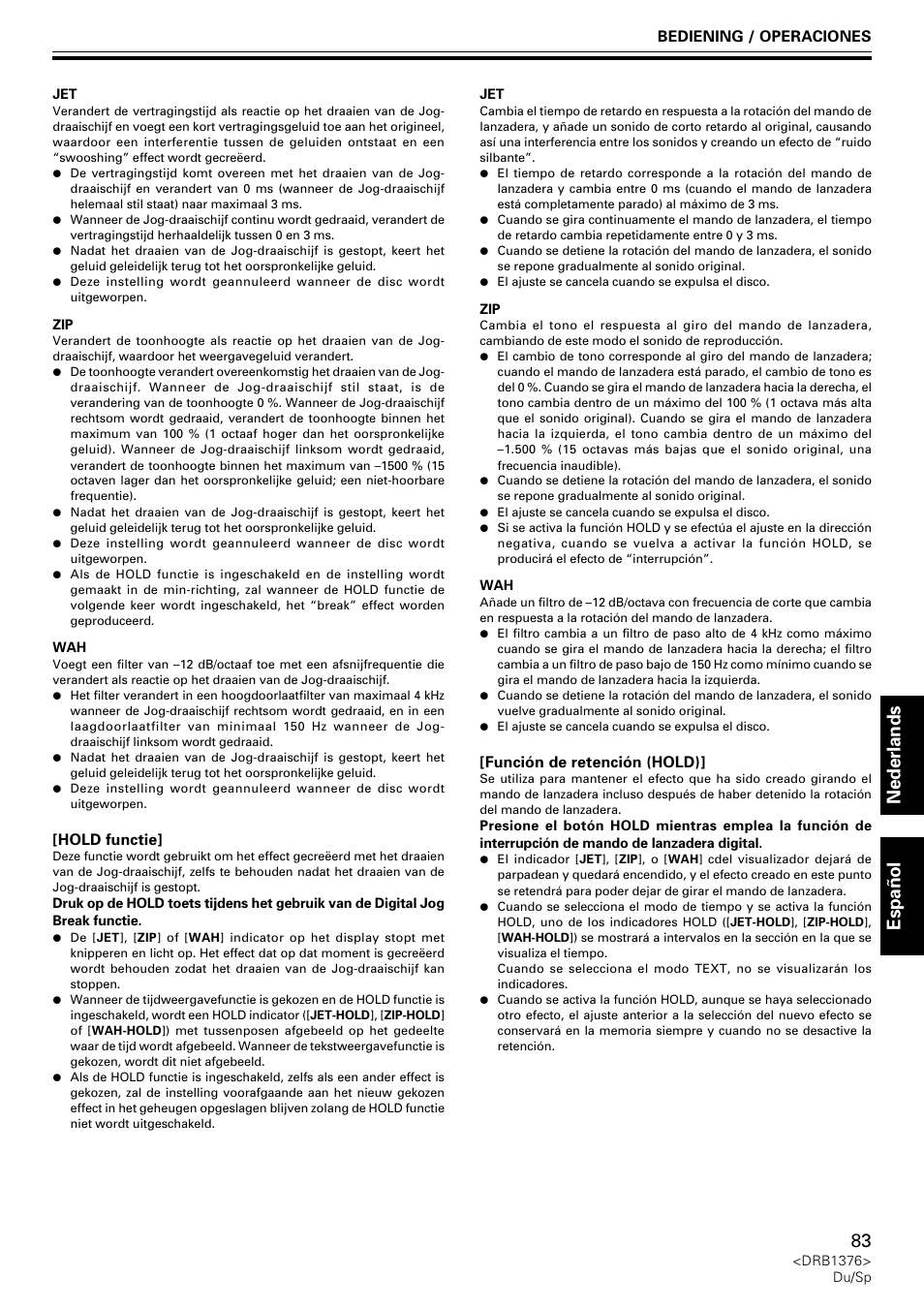 Nederlands espa ñ ol | Pioneer CDJ-200 User Manual | Page 83 / 92