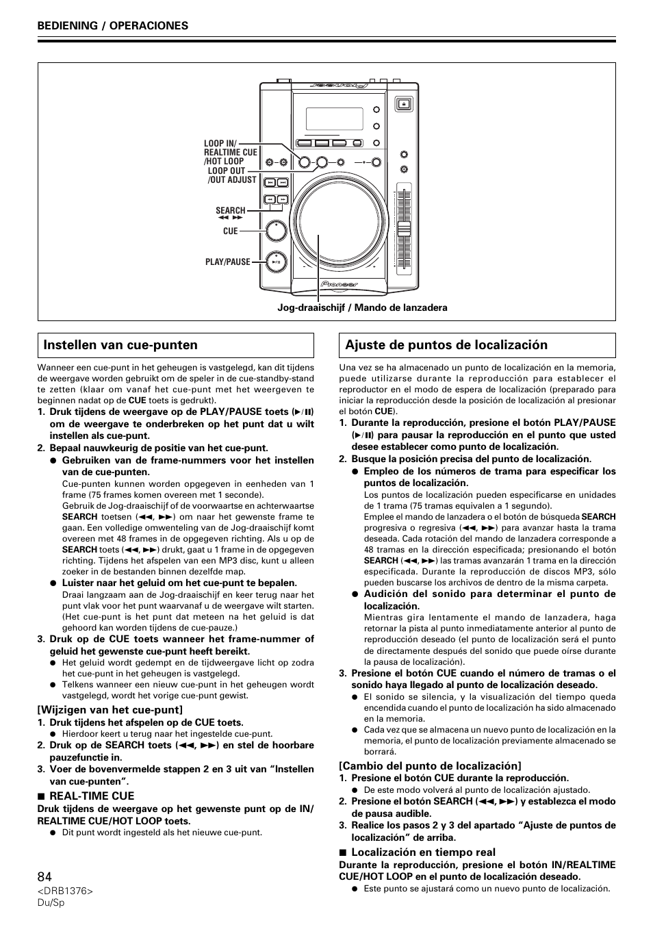 Instellen van cue-punten, Ajuste de puntos de localización | Pioneer CDJ-200 User Manual | Page 84 / 92