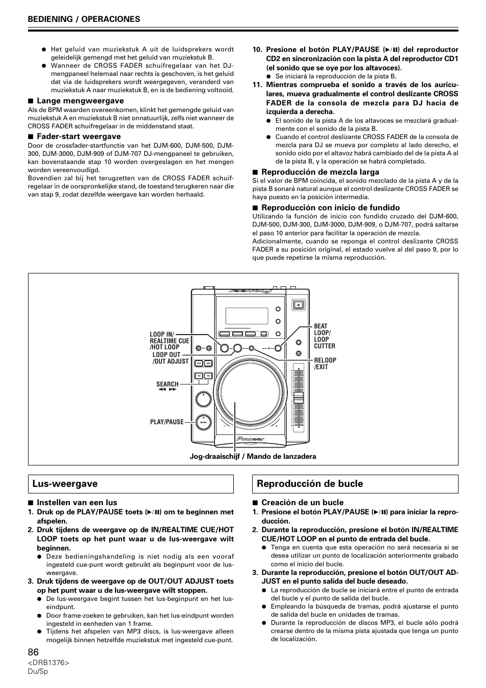 Lus-weergave, Reproducción de bucle | Pioneer CDJ-200 User Manual | Page 86 / 92