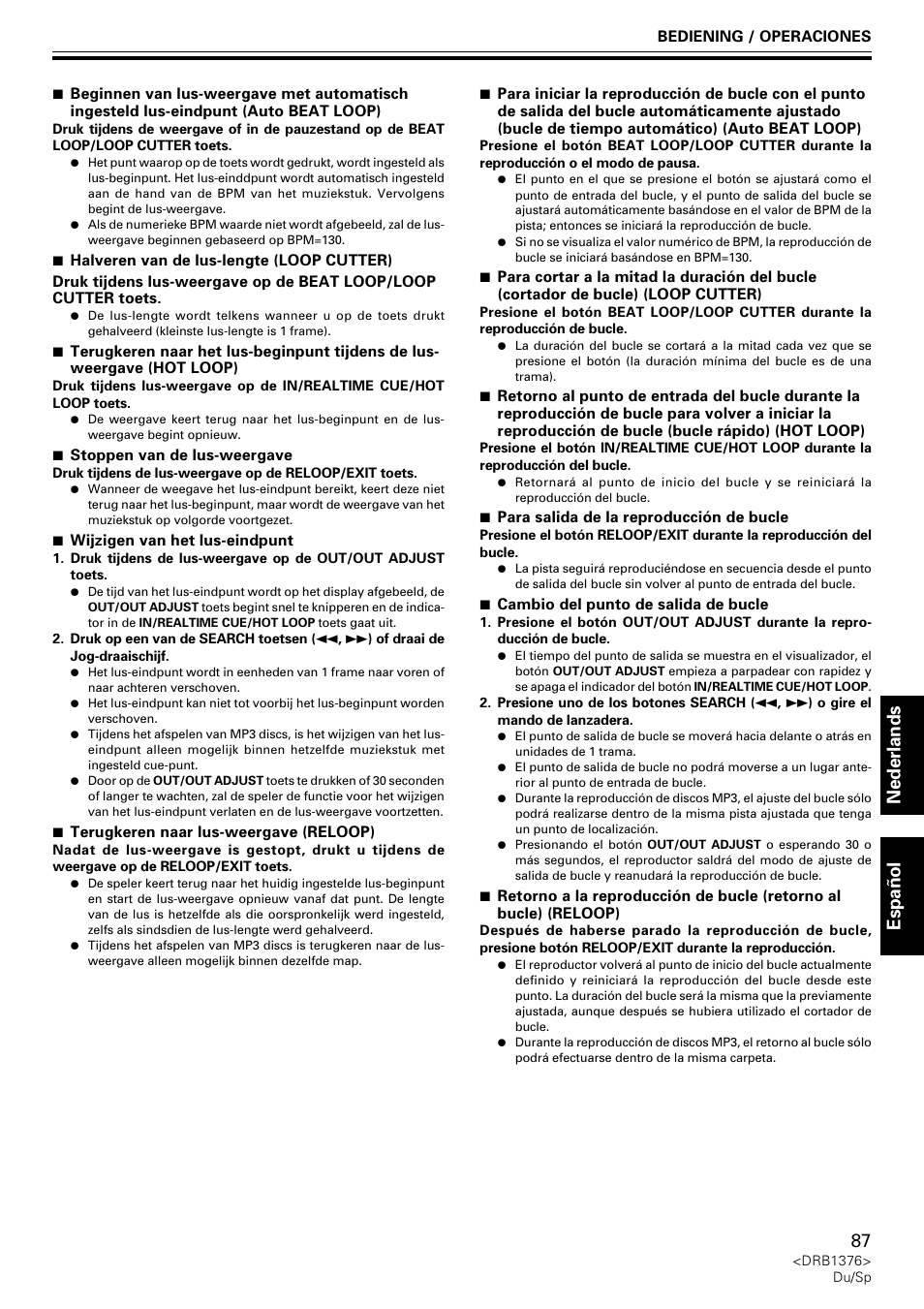 Nederlands espa ñ ol | Pioneer CDJ-200 User Manual | Page 87 / 92