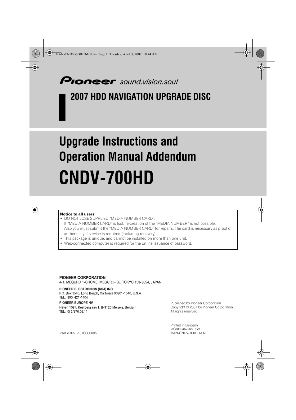 Pioneer CNDV-700HD User Manual | 18 pages