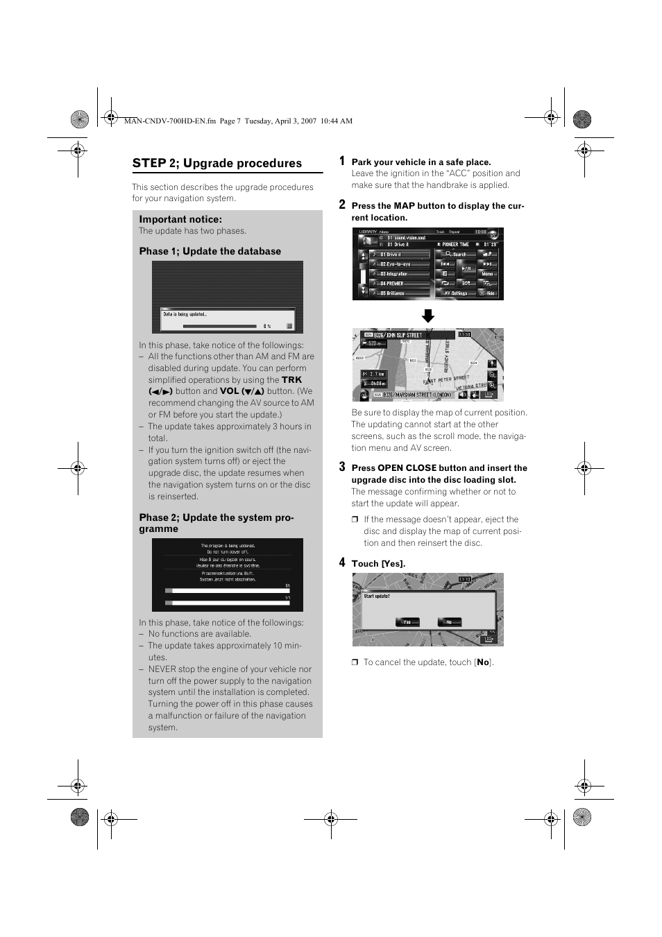 Step 2; upgrade procedures | Pioneer CNDV-700HD User Manual | Page 7 / 18