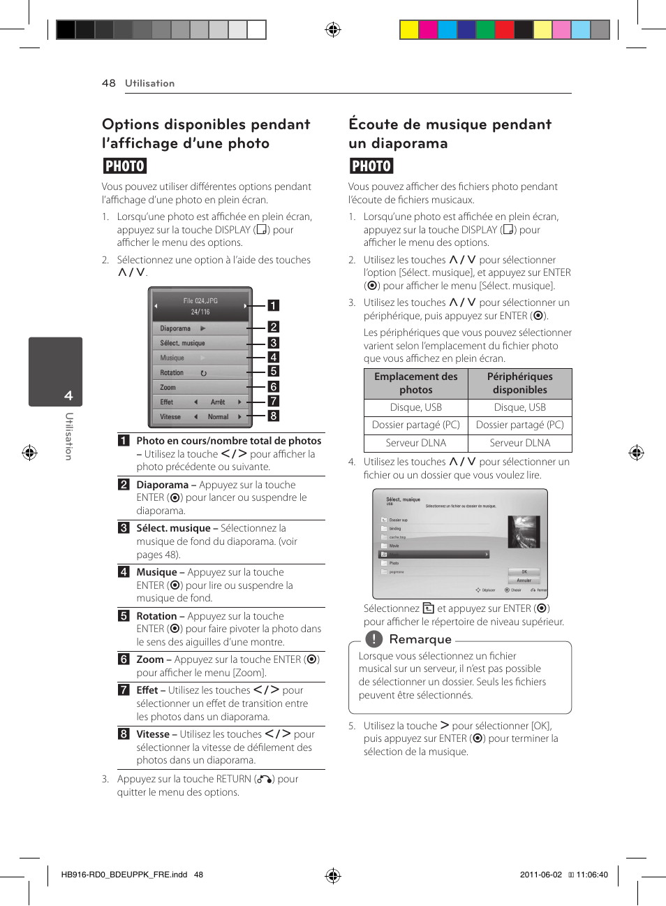 48 – options disponibles pendant, L’affichage d’une photo, 48 – écoute de musique pendant un | Diaporama, Écoute de musique pendant un diaporama i | Pioneer BCS-313 User Manual | Page 118 / 436