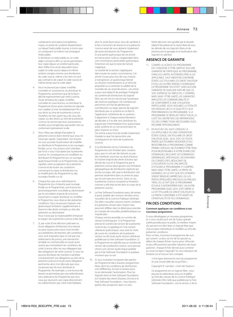 Annexe 73 annex e, Absence de garantie, Fin des conditions | Pioneer BCS-313 User Manual | Page 143 / 436
