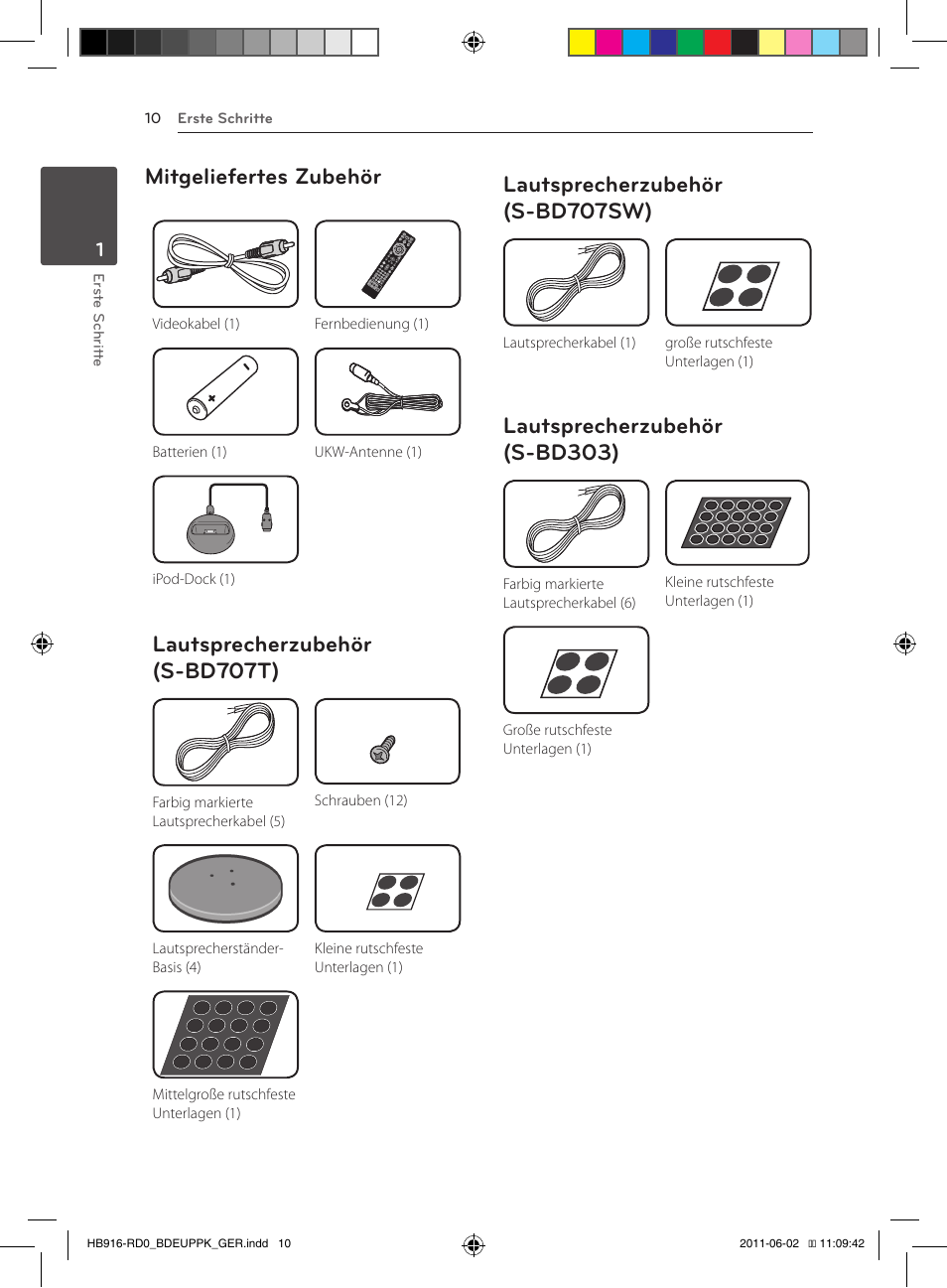 Mitgeliefertes zubehör, Lautsprecherzubehör (s-bd707t), Lautsprecherzubehör (s-bd707sw) | Lautsprecherzubehör (s-bd303) | Pioneer BCS-313 User Manual | Page 156 / 436