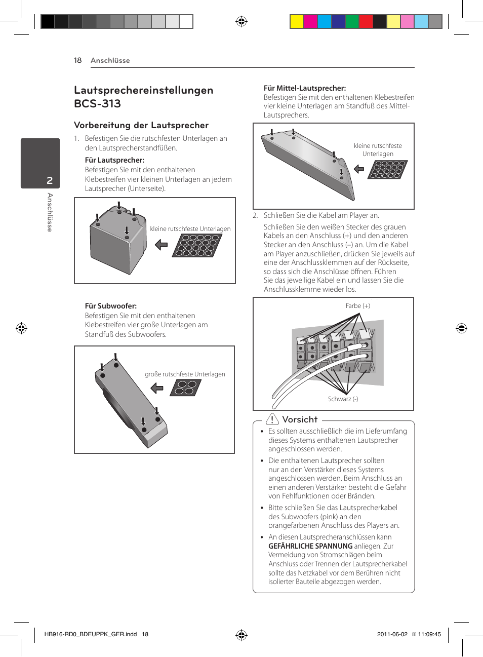 18 – lautsprechereinstellungen bcs-313, Lautsprechereinstellungen bcs-313, Vorbereitung der lautsprecher | Vorsicht | Pioneer BCS-313 User Manual | Page 164 / 436