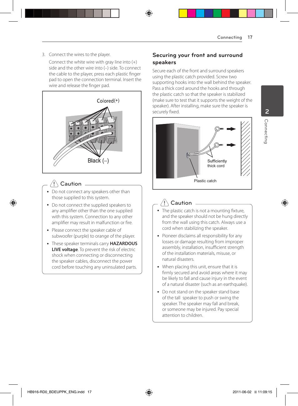 Caution securing your front and surround speakers, Caution | Pioneer BCS-313 User Manual | Page 17 / 436