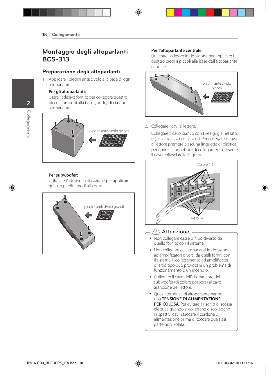 18 – montaggio degli altoparlanti bcs-313, Montaggio degli altoparlanti bcs-313, Preparazione degli altoparlanti | Attenzione | Pioneer BCS-313 User Manual | Page 234 / 436