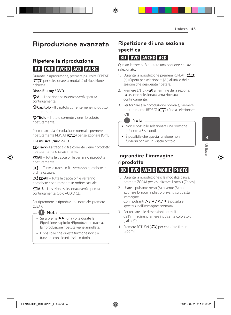 45 – ingrandire l’immagine riprodotta, Riproduzione avanzata, Ripetere la riproduzione erotu | Ripetizione di una sezione specifica erot, Ingrandire l’immagine riprodotta eroyi | Pioneer BCS-313 User Manual | Page 261 / 436