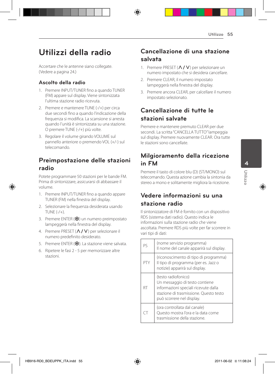 Salvate, Radio, Utilizzi della radio | Preimpostazione delle stazioni radio, Cancellazione di una stazione salvata, Cancellazione di tutte le stazioni salvate, Milgioramento della ricezione in fm, Vedere informazioni su una stazione radio | Pioneer BCS-313 User Manual | Page 271 / 436