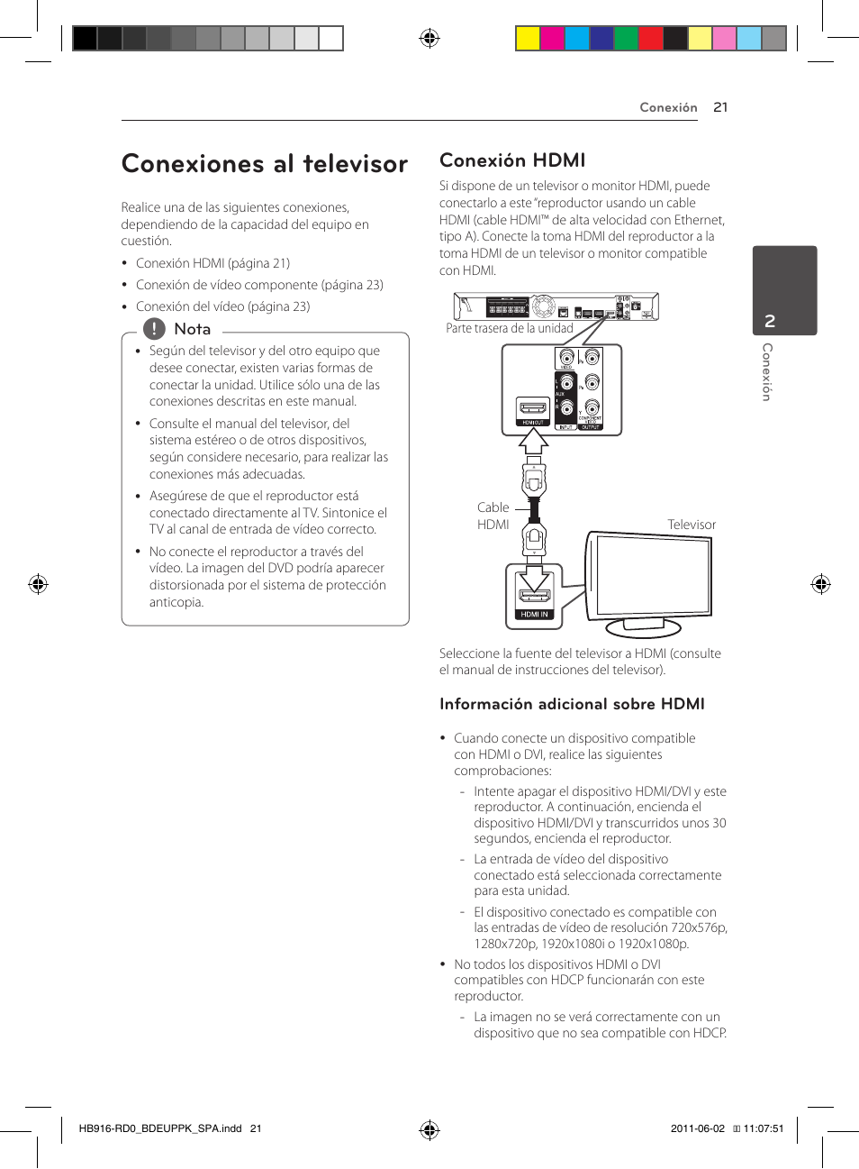 Conexiones al televisor, 21 – conexión hdmi, Conexión hdmi | Pioneer BCS-313 User Manual | Page 307 / 436