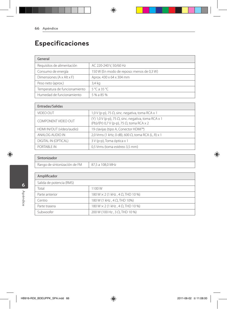 66 especificaciones, Especificaciones | Pioneer BCS-313 User Manual | Page 352 / 436