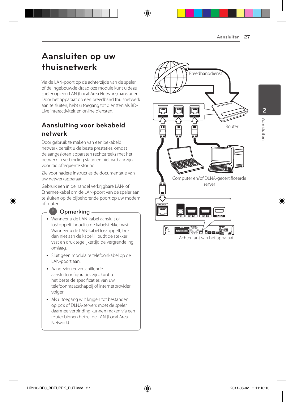 Aansluiten op uw thuisnetwerk, Aansluiting voor bekabeld netwerk | Pioneer BCS-313 User Manual | Page 383 / 436