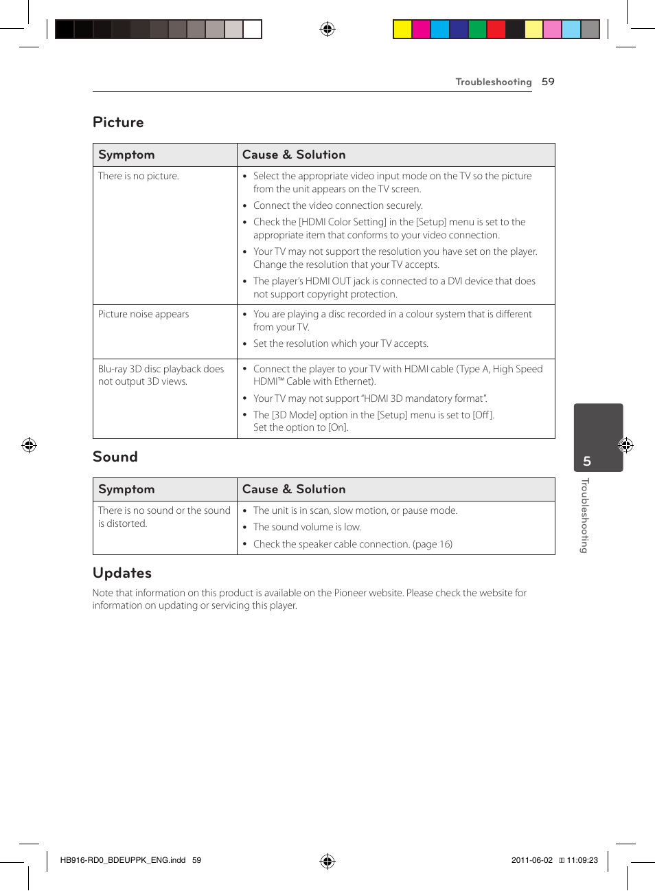 59 – picture 59 – sound 59 – updates, Picture, Sound | Updates | Pioneer BCS-313 User Manual | Page 59 / 436