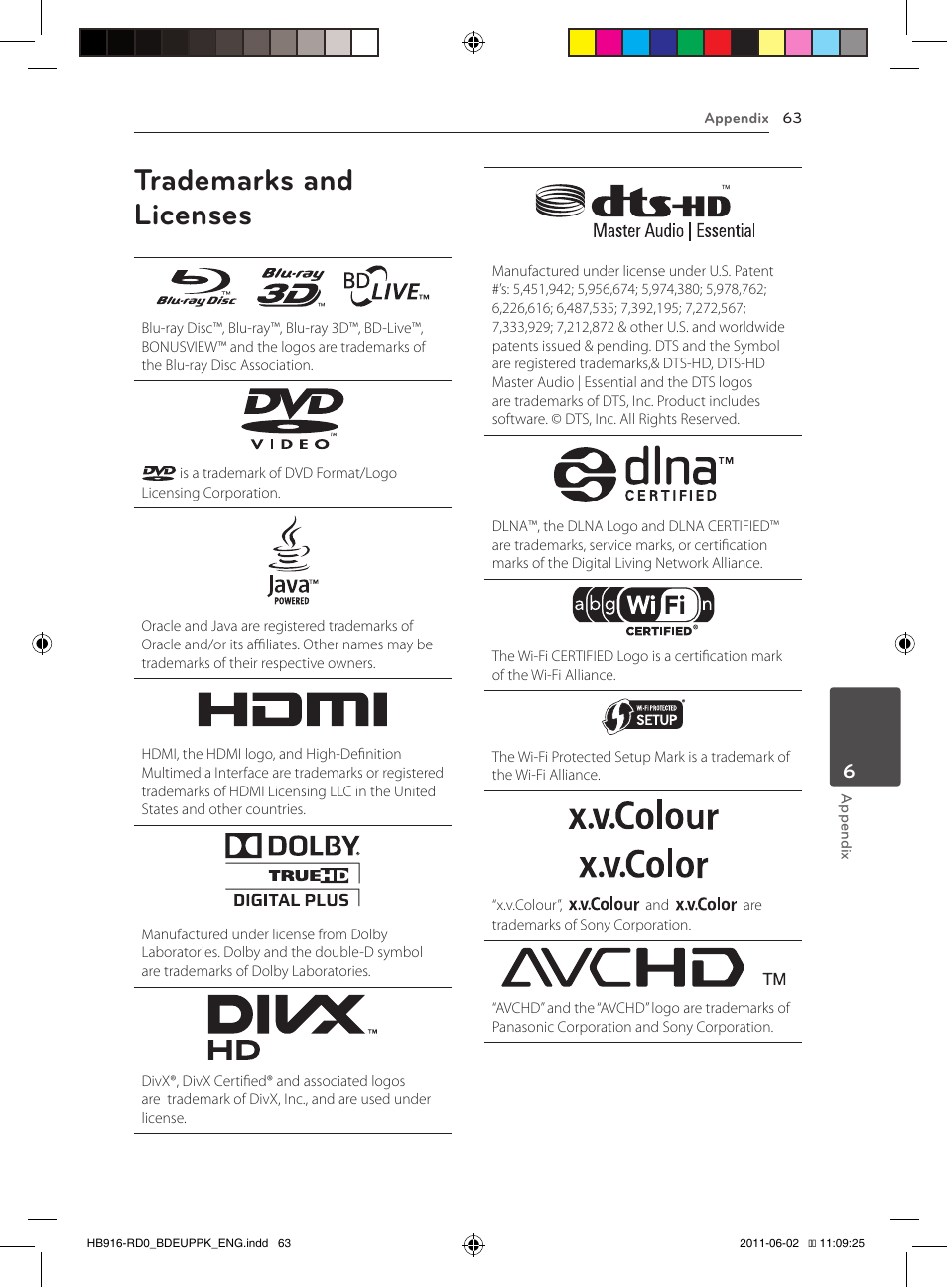 63 trademarks and licenses, Trademarks and licenses | Pioneer BCS-313 User Manual | Page 63 / 436