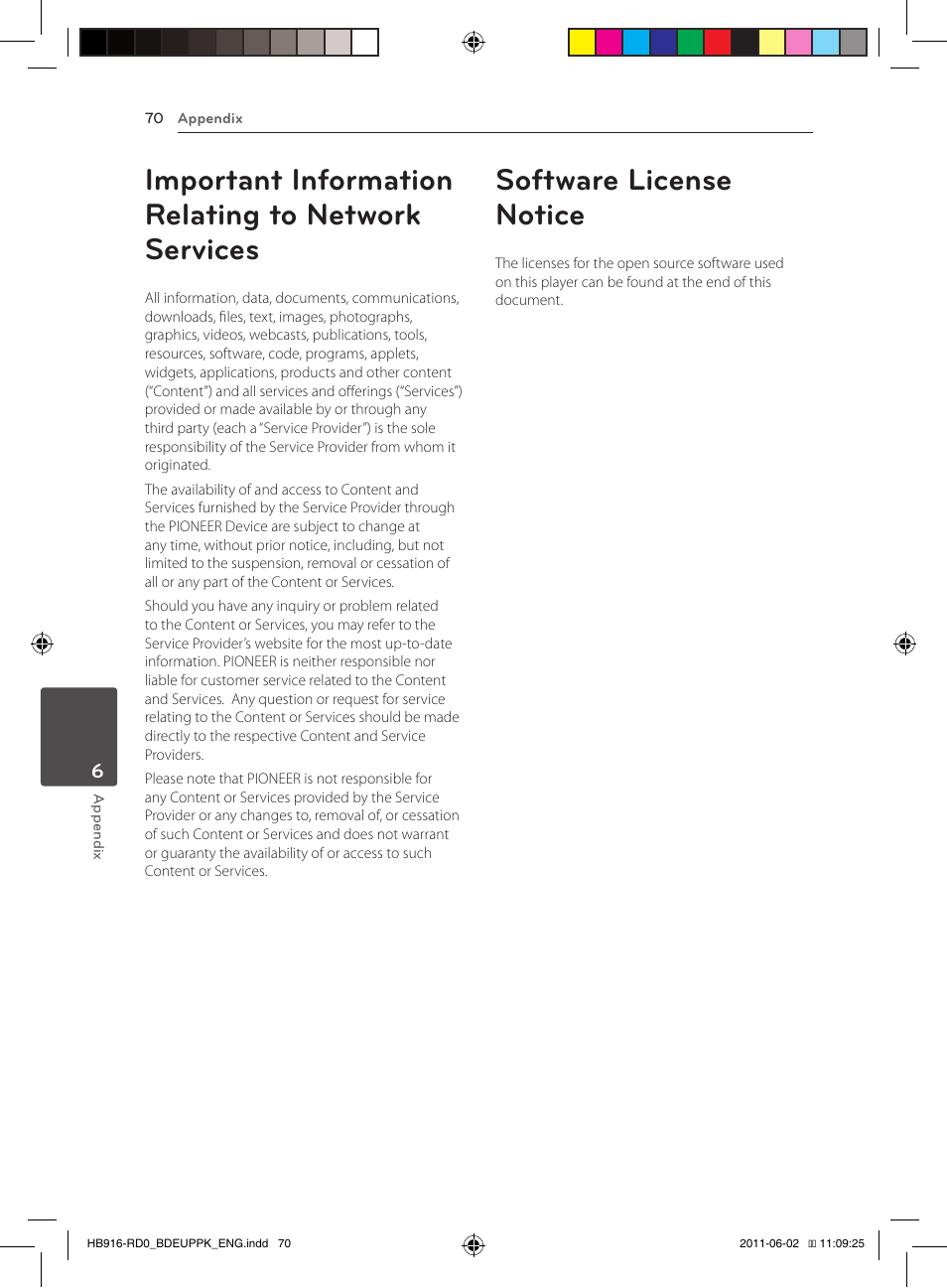 70 important information relating to, Network services, 70 software license notice | Important information relating to network services, Software license notice | Pioneer BCS-313 User Manual | Page 70 / 436