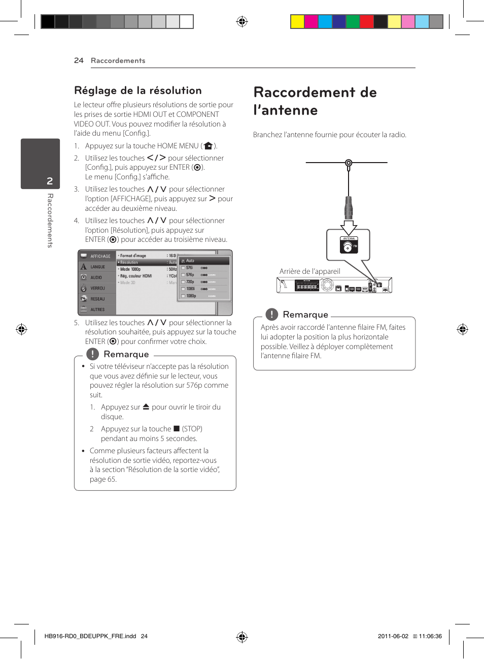 Raccordement de l’antenne, Réglage de la résolution | Pioneer BCS-313 User Manual | Page 94 / 436