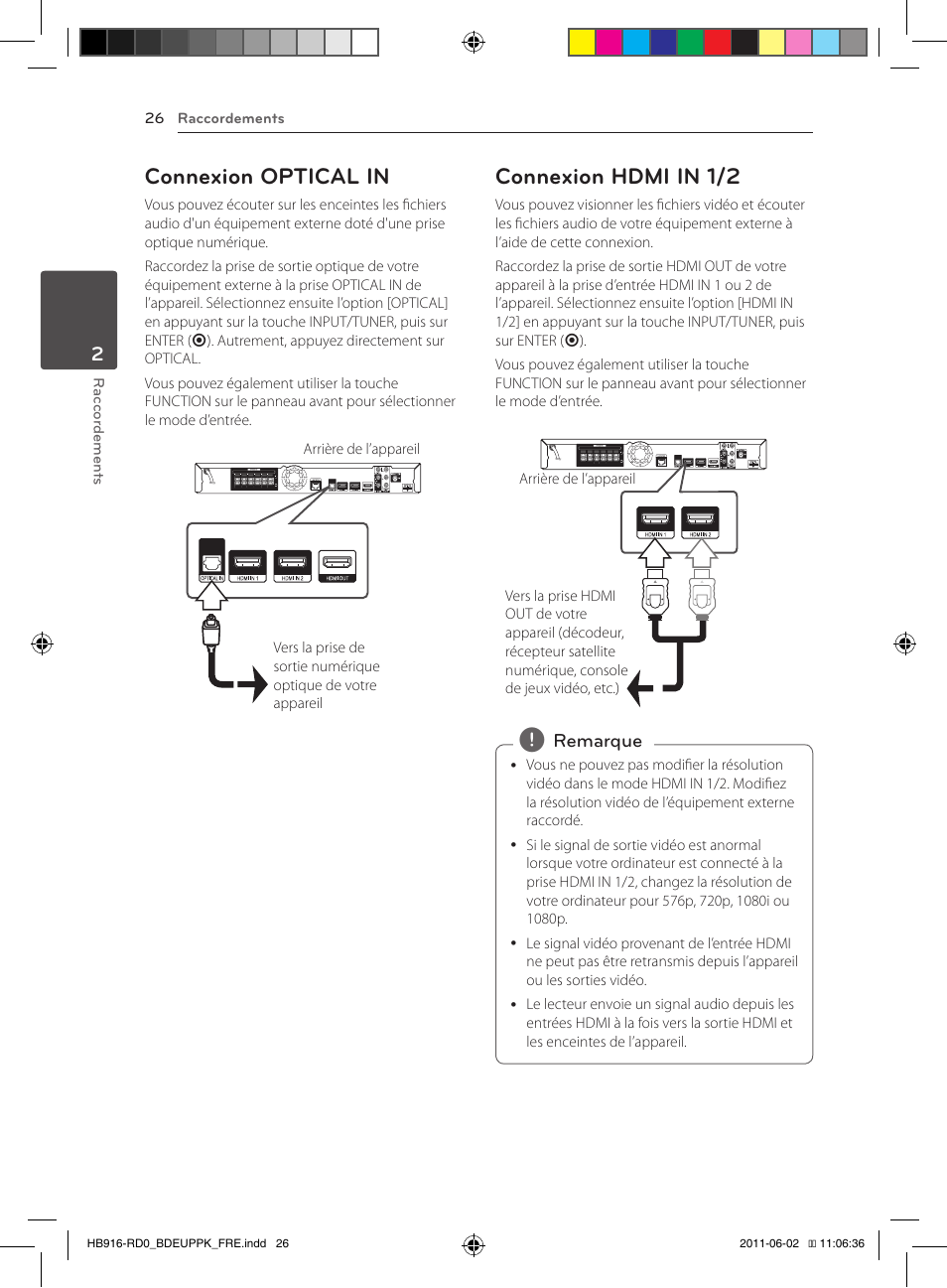 Connexion optical in, Connexion hdmi in 1/2 | Pioneer BCS-313 User Manual | Page 96 / 436