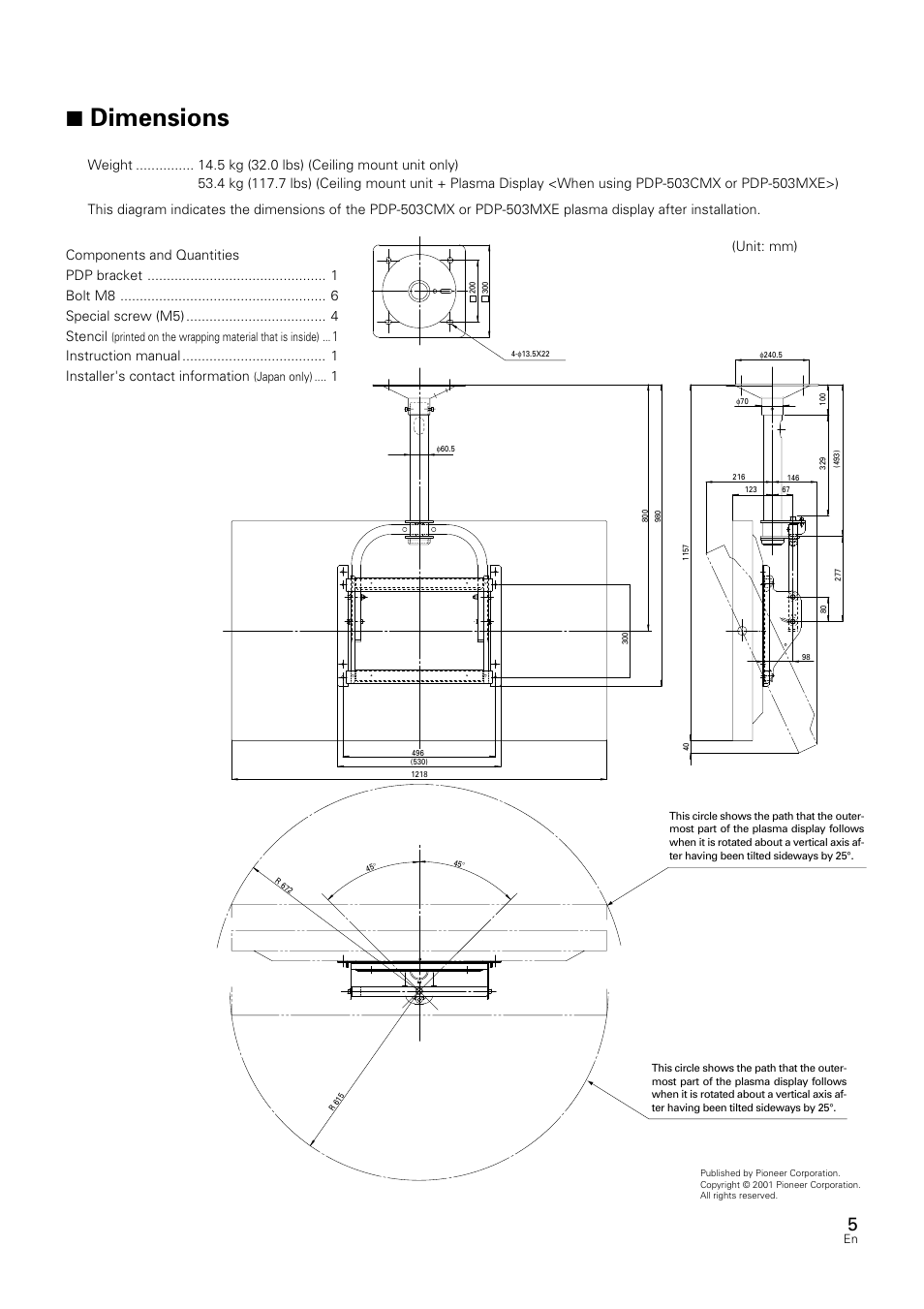 7 dimensions | Pioneer PDK-5012 User Manual | Page 5 / 12
