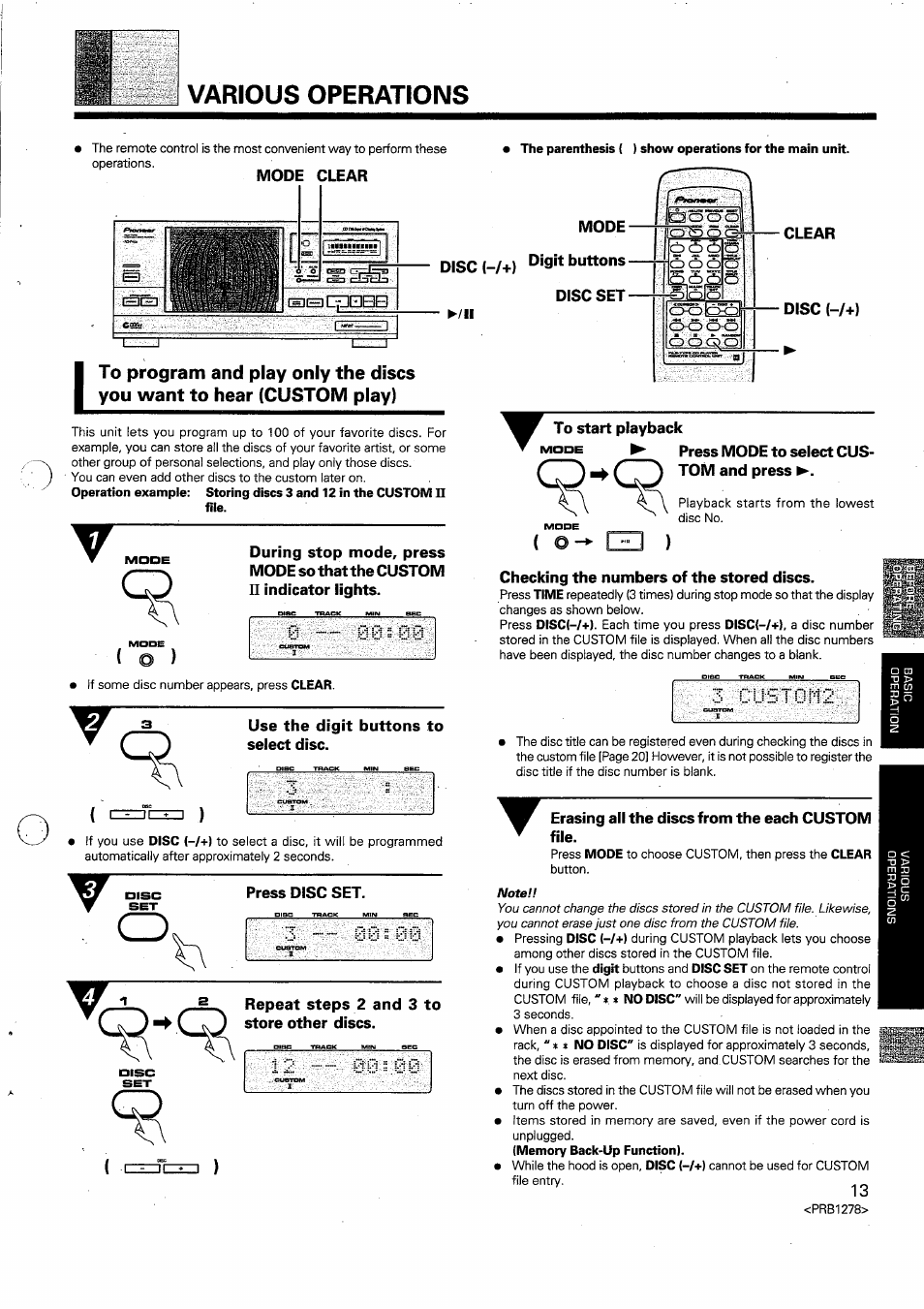 Various operations | Pioneer PD-F958 User Manual | Page 13 / 22