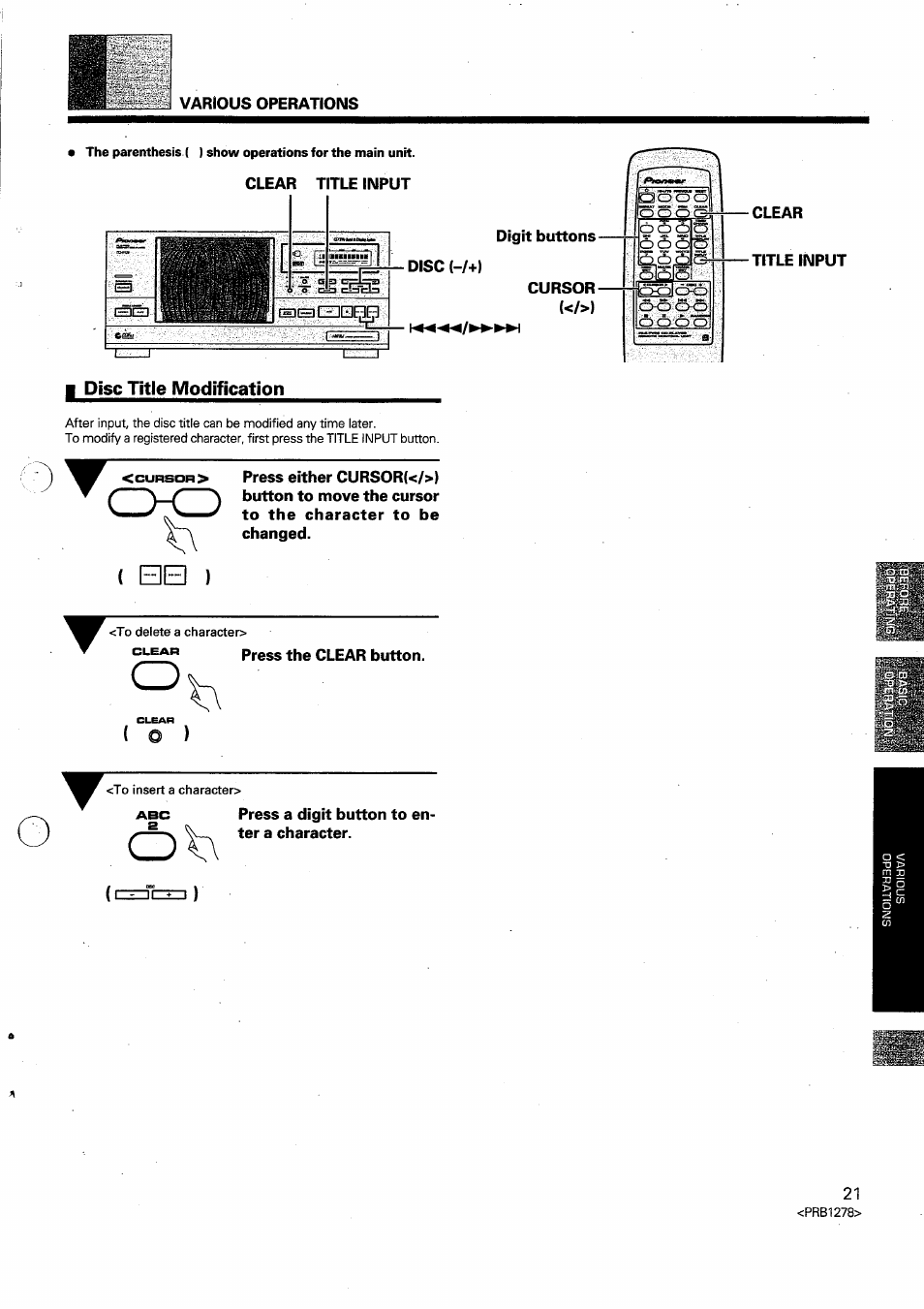 Disc title modification | Pioneer PD-F958 User Manual | Page 19 / 22