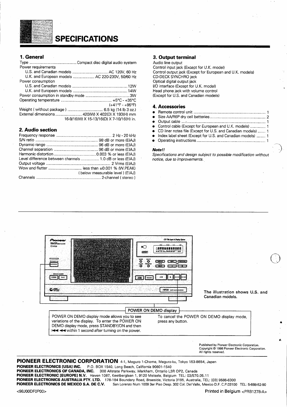 Specifications | Pioneer PD-F958 User Manual | Page 22 / 22